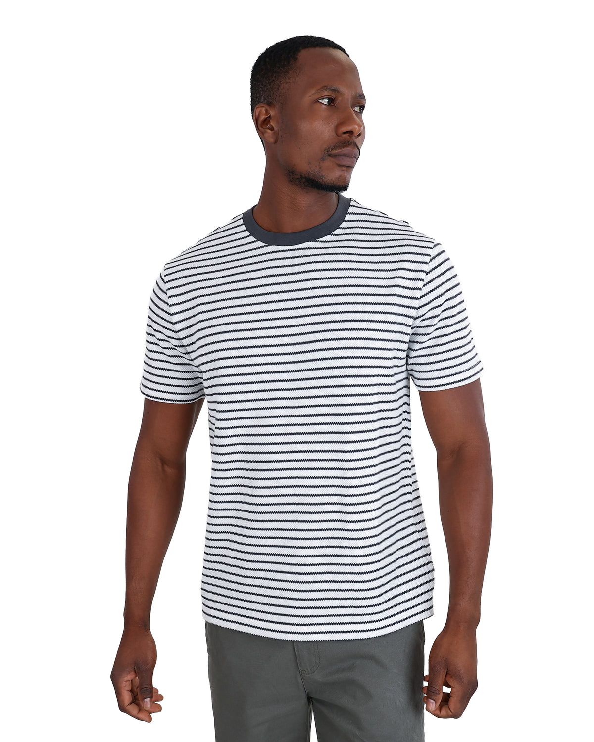 Short Sleeve Yarn Dyed White Striped T-Shirt