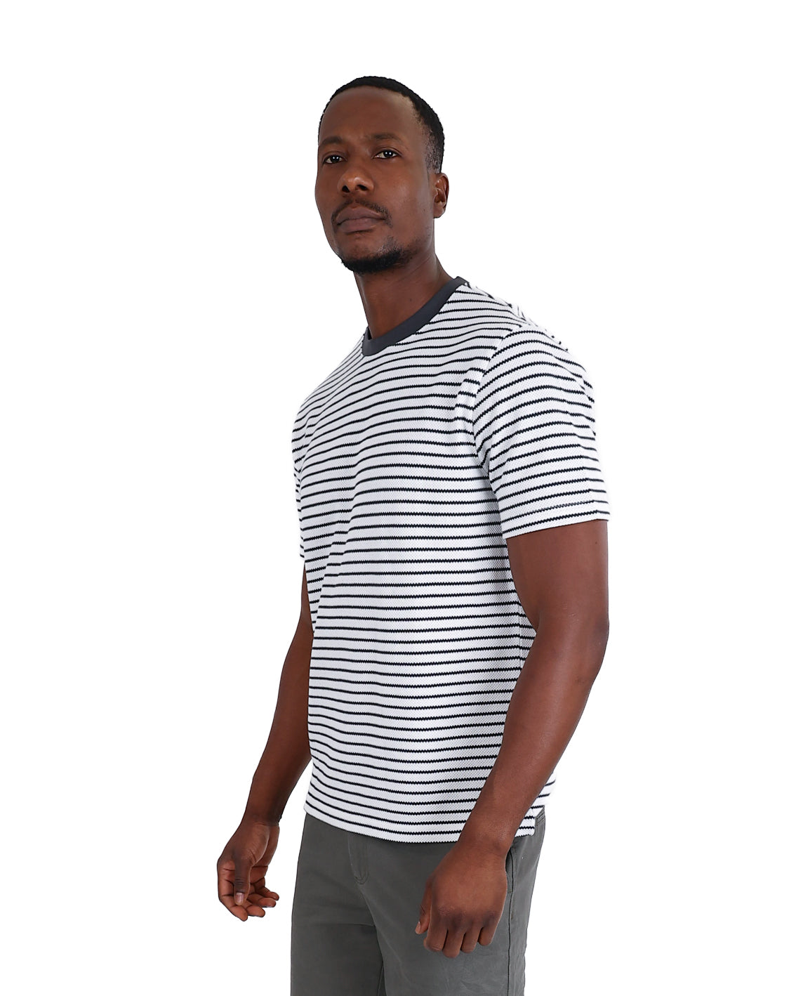 Short Sleeve Yarn Dyed White Striped T-Shirt