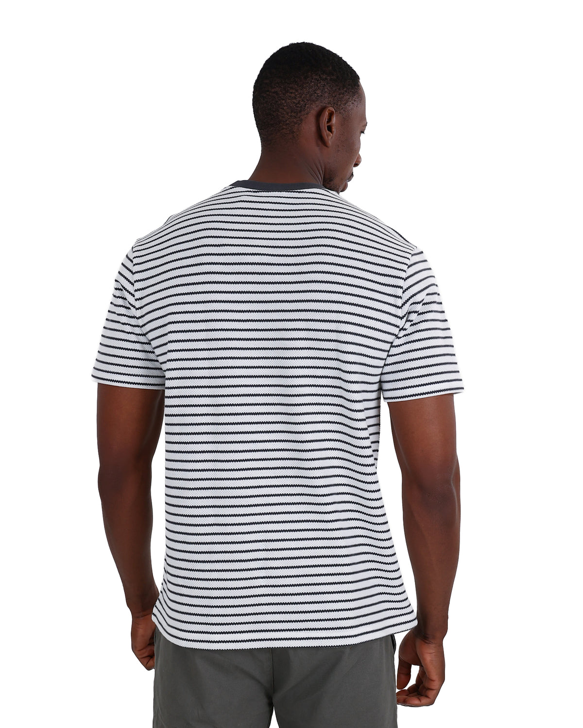 Short Sleeve Yarn Dyed White Striped T-Shirt