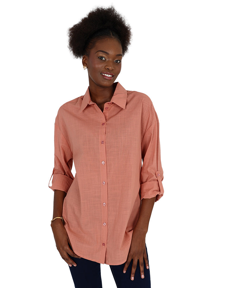 Long Sleeve Peach Voile Shirt