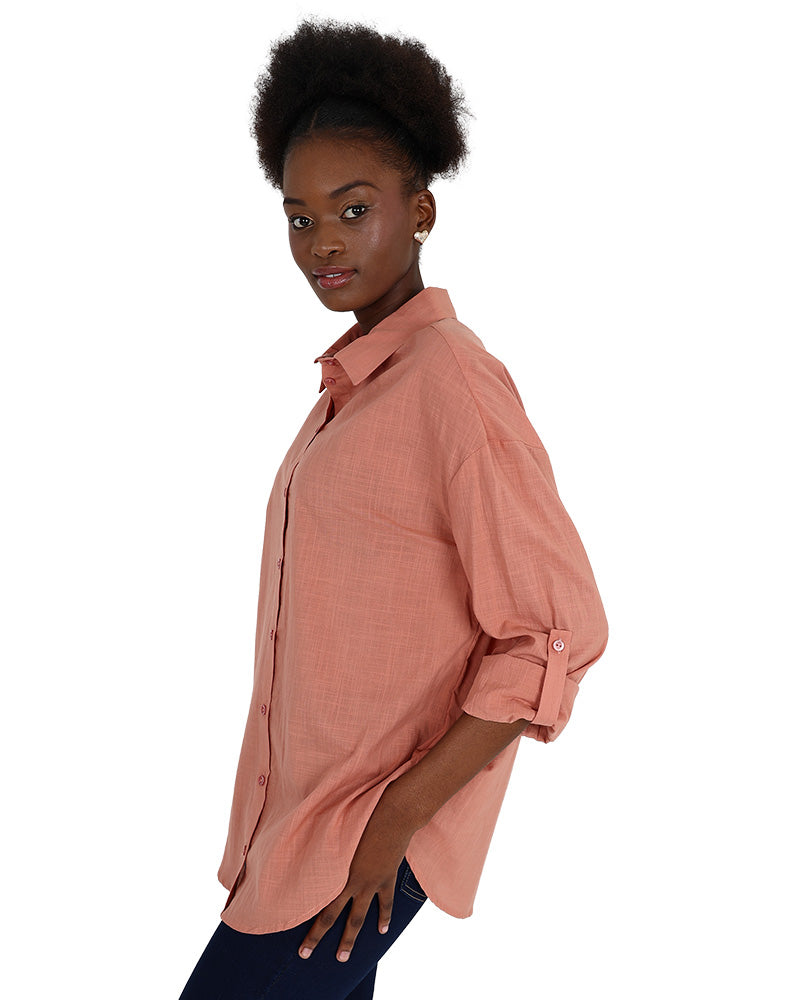 Long Sleeve Peach Voile Shirt