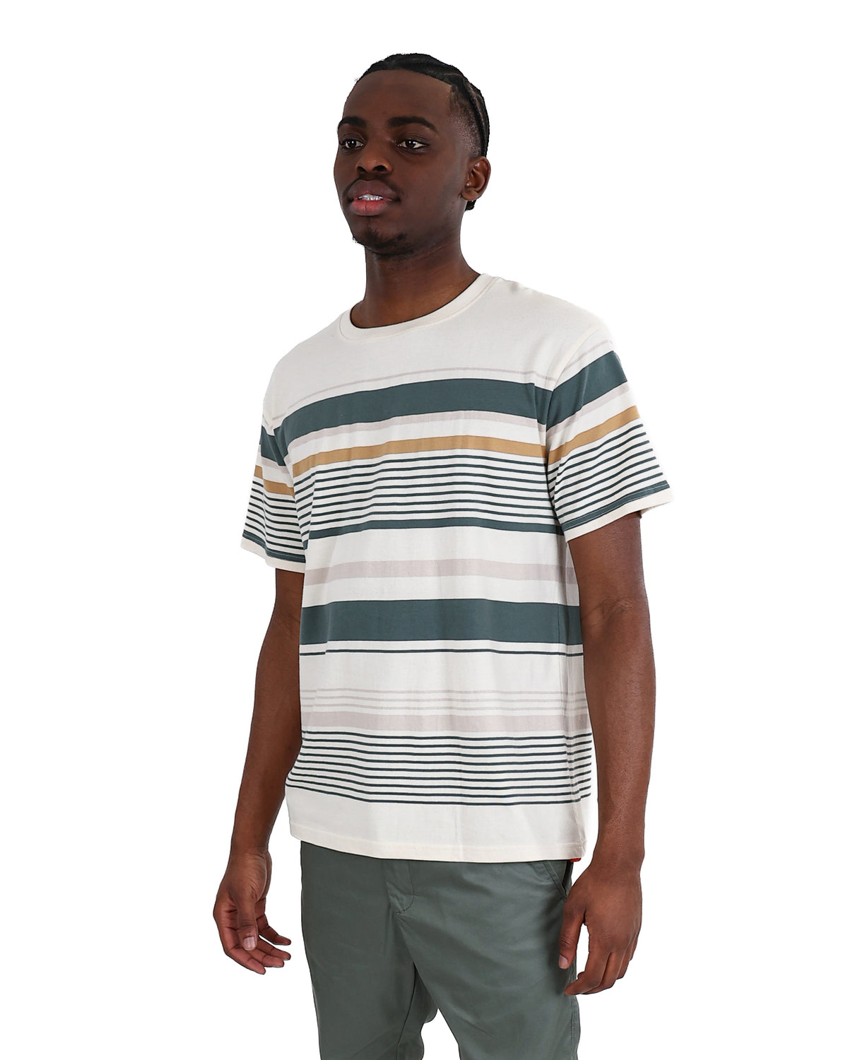 Short Sleeve Cream Striped Cotton T-Shirt