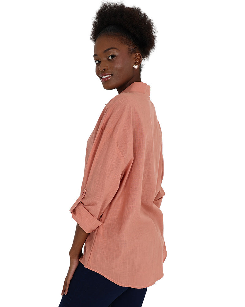 Long Sleeve Peach Voile Shirt