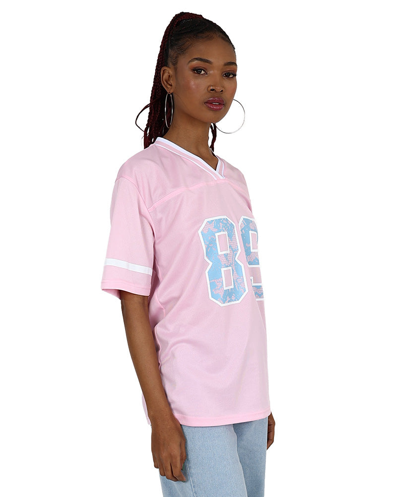 Short Sleeve Pink Oversized 89 Baseball Inspired T-Shirt