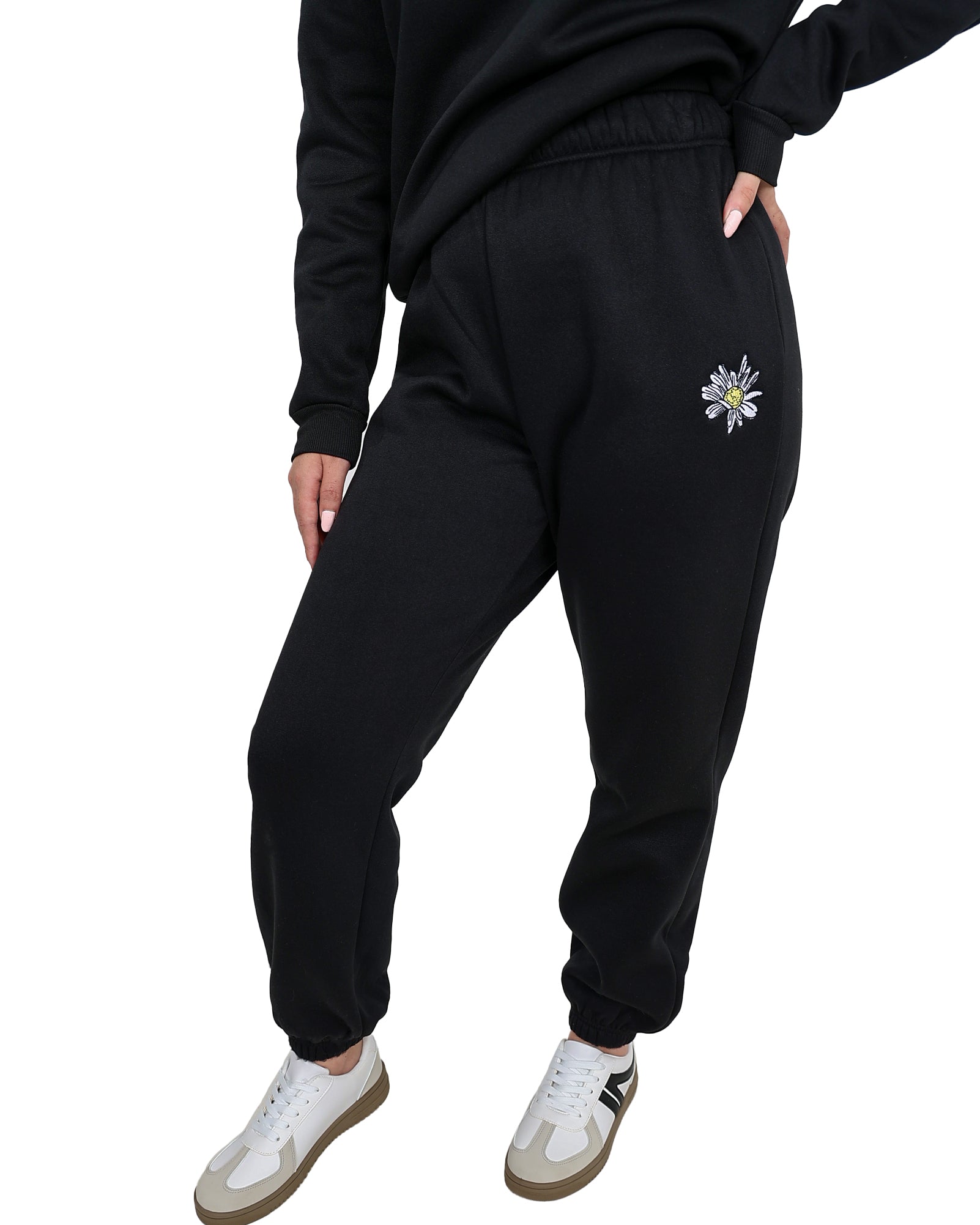 Daisy Embroidered Black Jogger