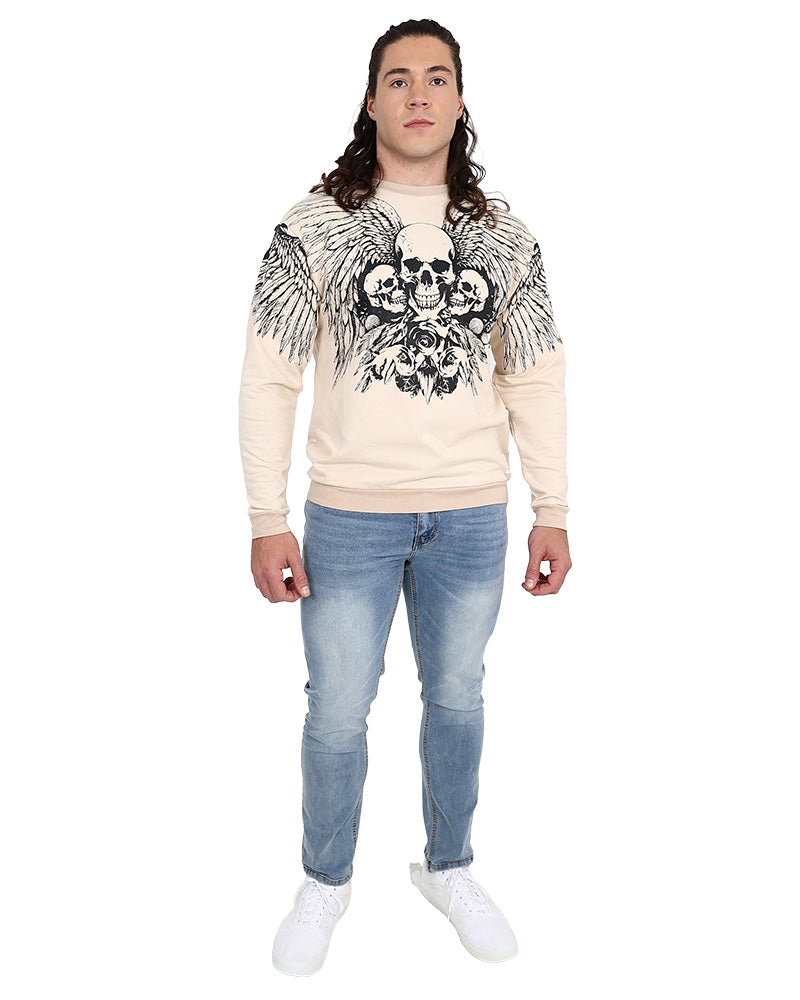Long Sleeve Stone Skull Graphic Sweatshirt
