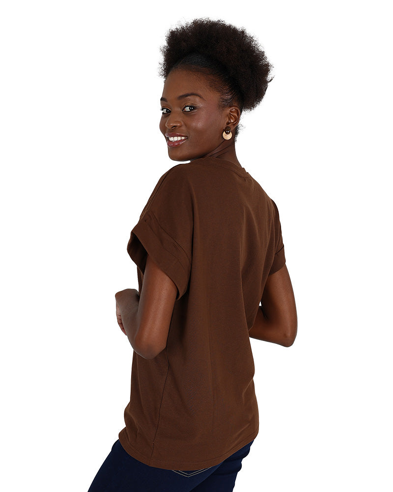 Short Sleeve Chocolate Turn-Back T-Shirt