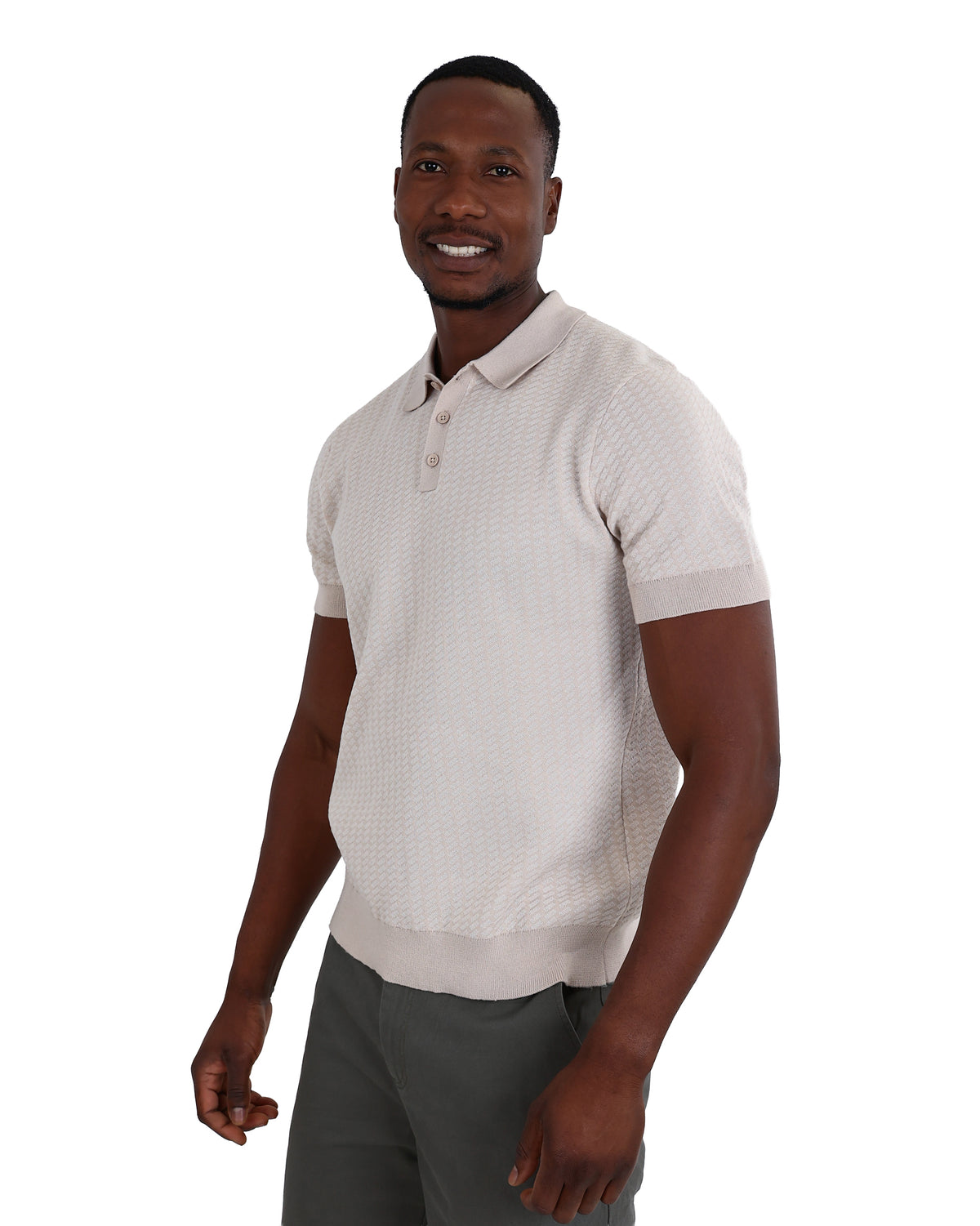 Short Sleeve Beige Textured Placket Golfer