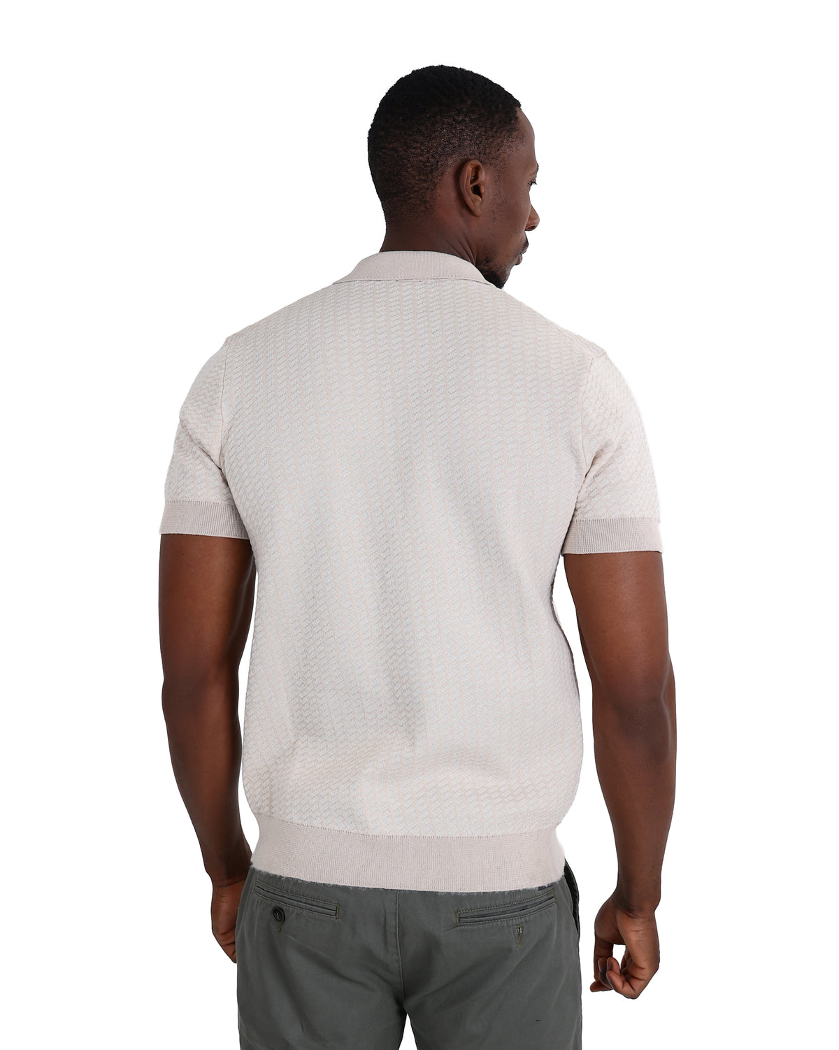 Short Sleeve Beige Textured Placket Golfer