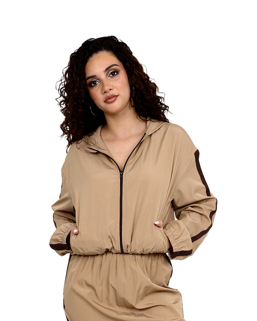 Beige Hooded Parachute Jacket