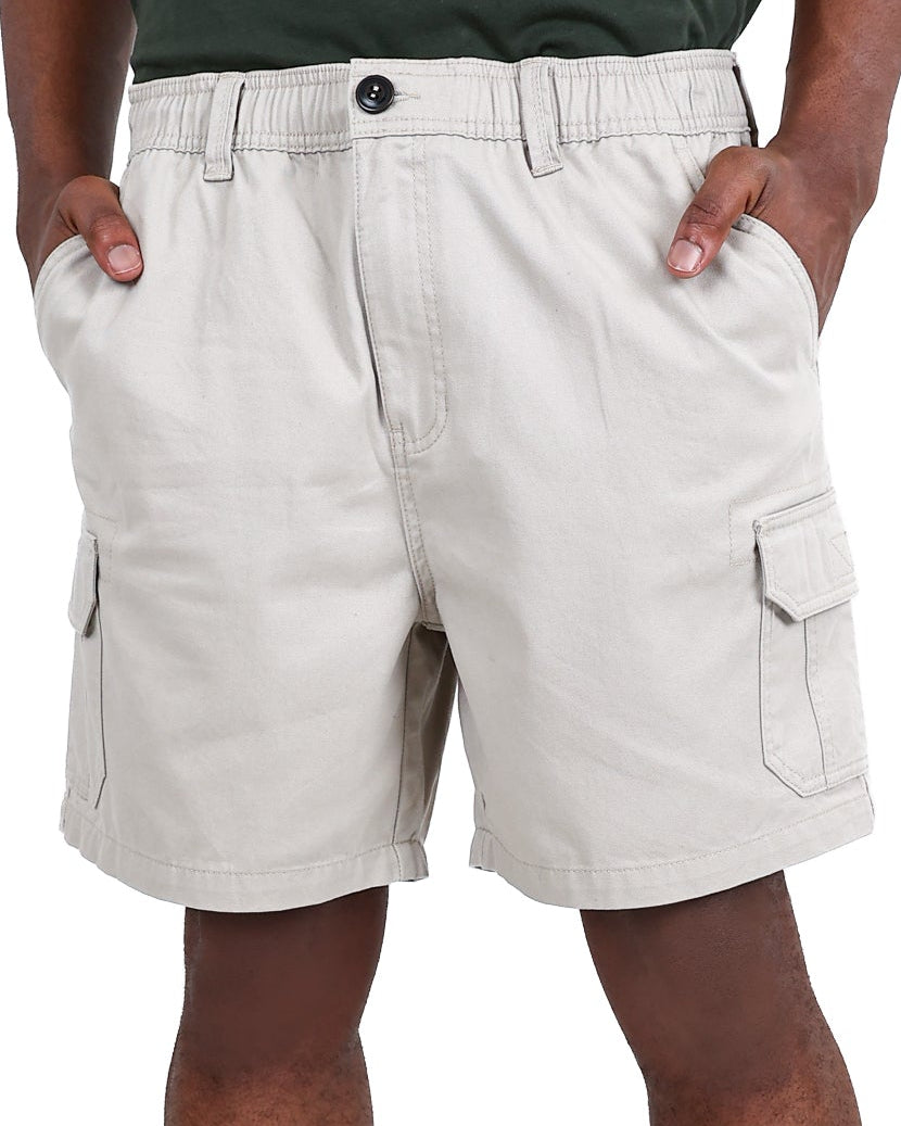 Stone Elasticated Cotton Cargo Shorts