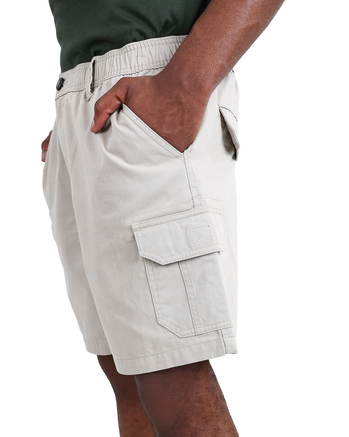 Stone Elasticated Cotton Cargo Shorts