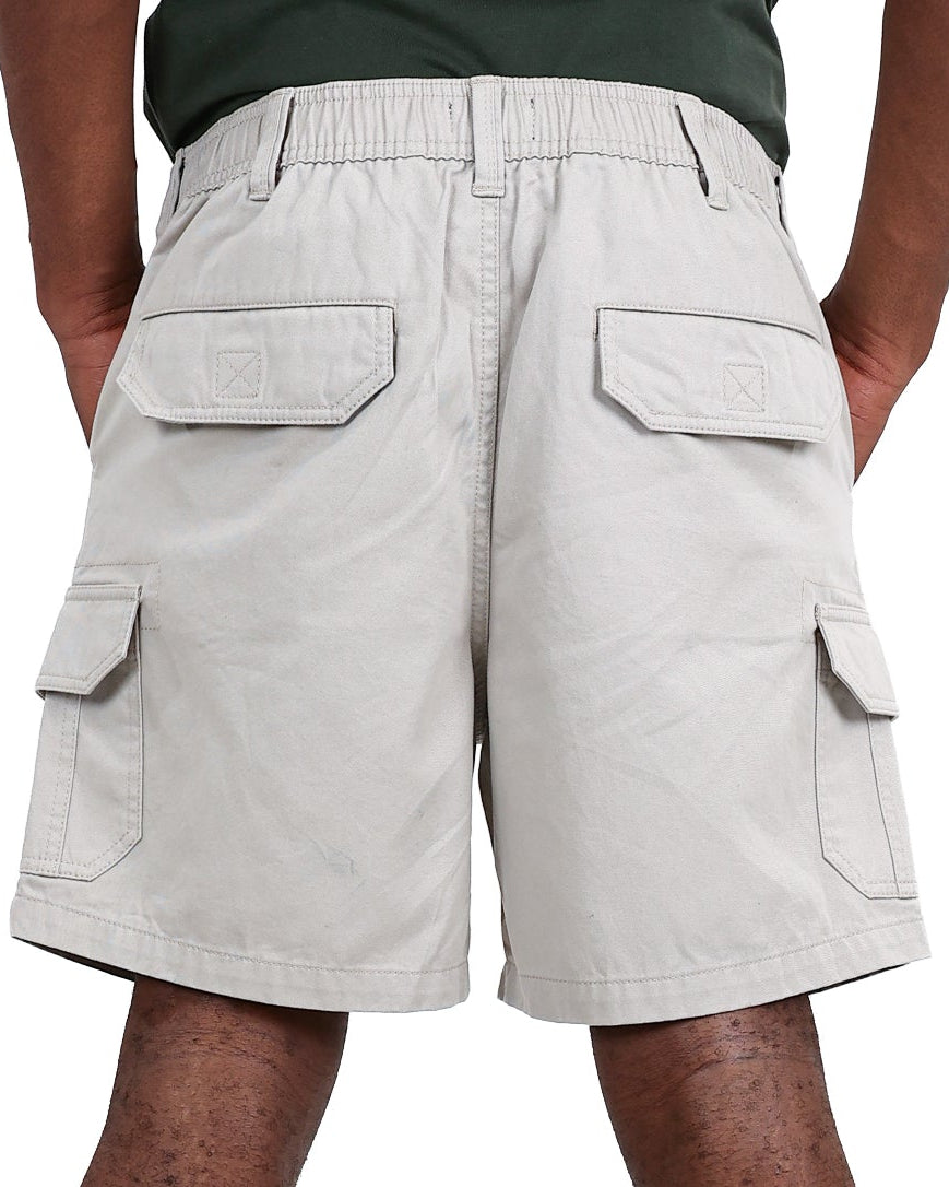 Stone Elasticated Cotton Cargo Shorts