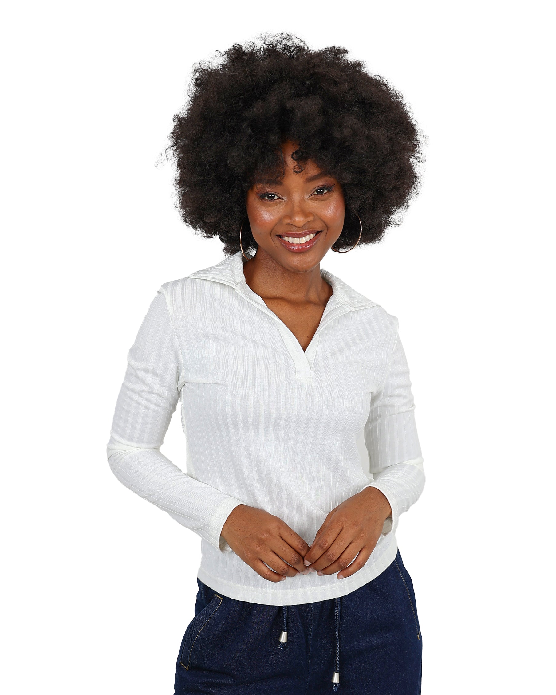 Long Sleeve Cream Henley Stripe Top