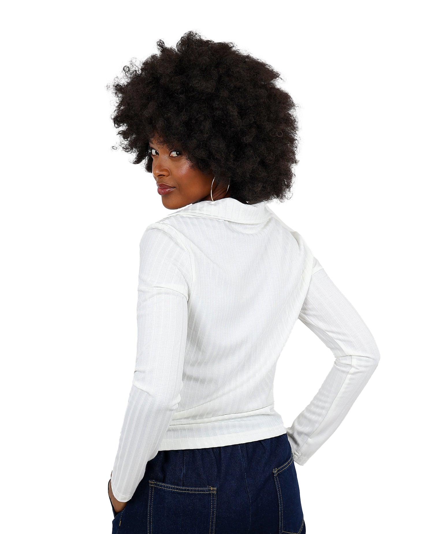 Long Sleeve Cream Henley Stripe Top
