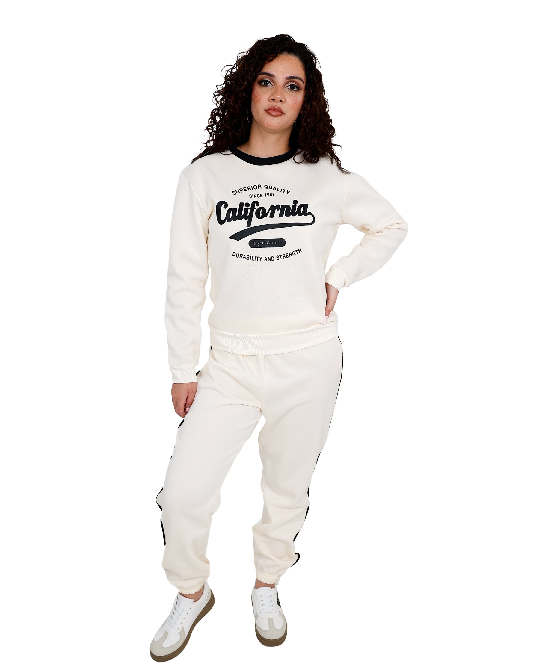 Contrast Side Piping Cream Jogger