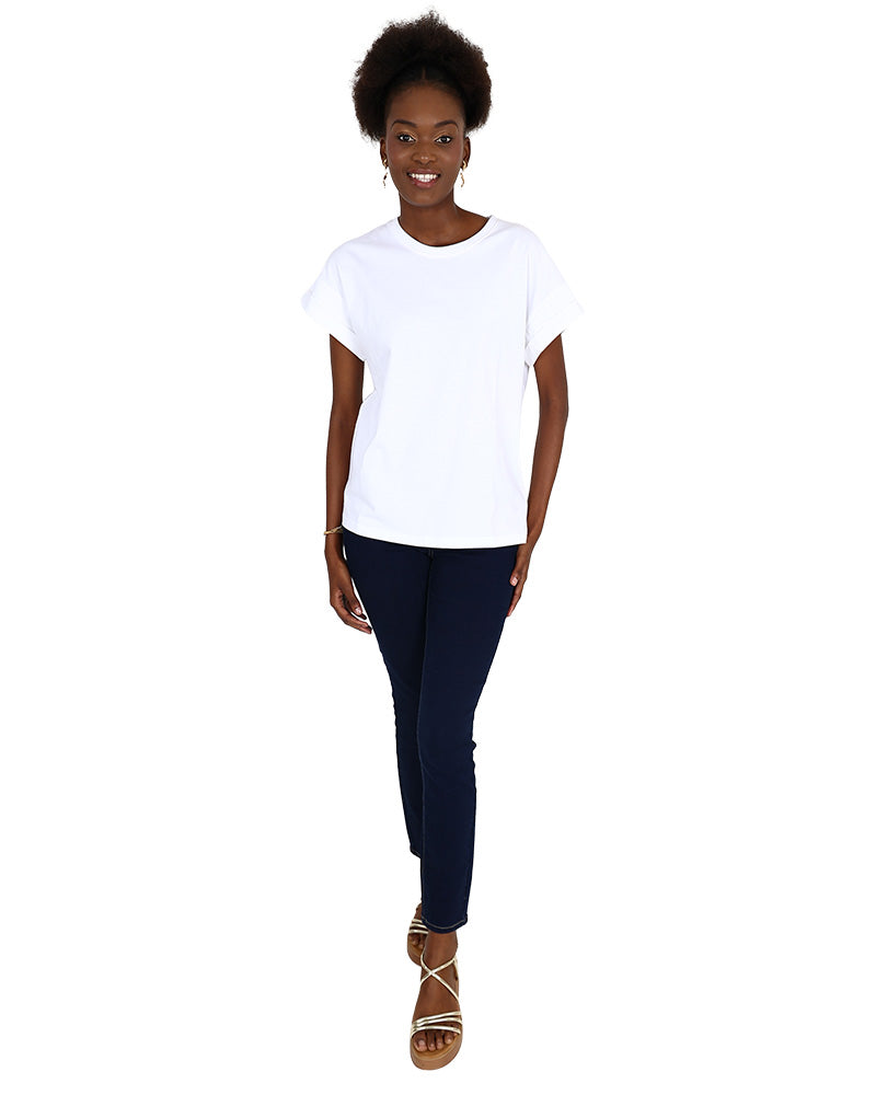 White Short Sleeve Turn Back T-Shirt