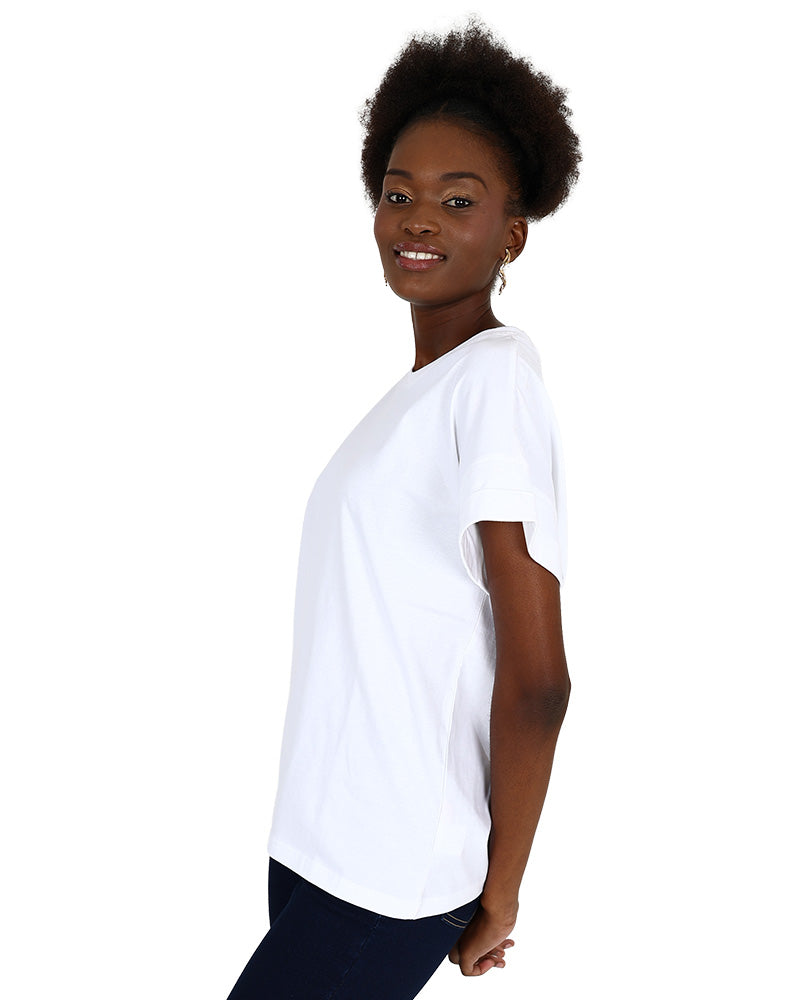White Short Sleeve Turn Back T-Shirt