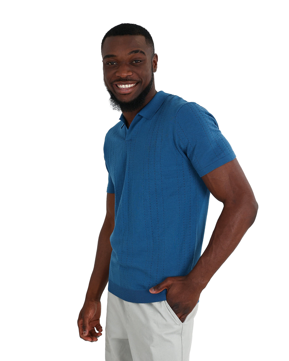 Short Sleeve Blue Johnny Collar Golfer