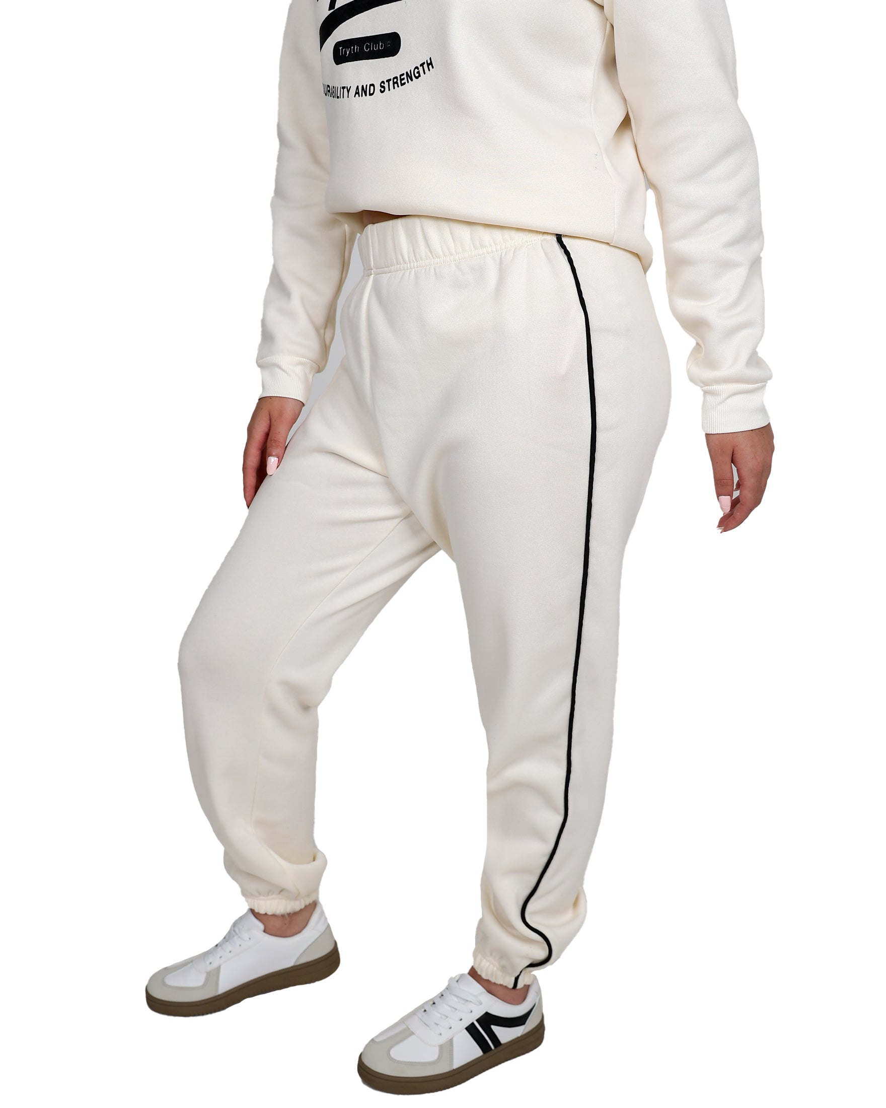 Contrast Side Piping Cream Jogger