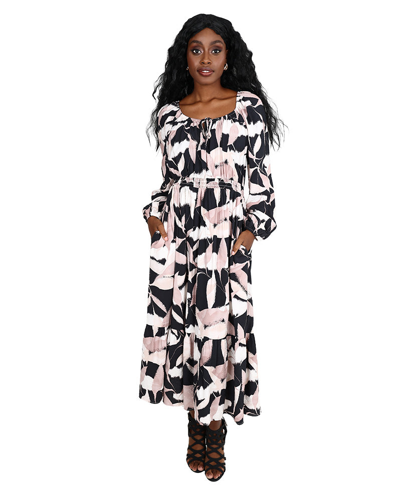Ruched Waist Printed Maxi Dress