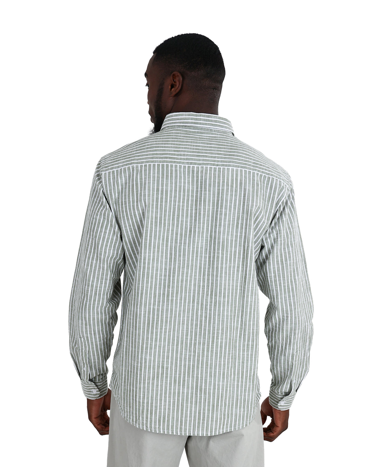 Long Sleeve Sage Slub Yarn Dyed Cotton Stripe Shirt