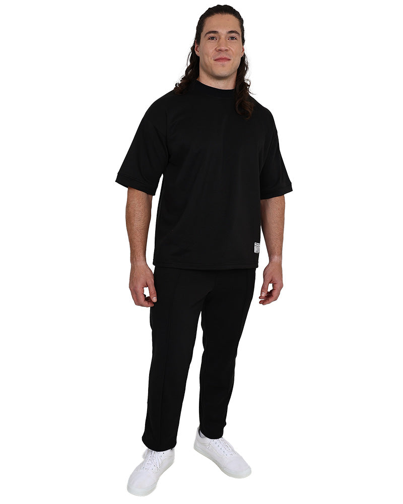 Short Sleeve Crew Neck Black Pique Active Top
