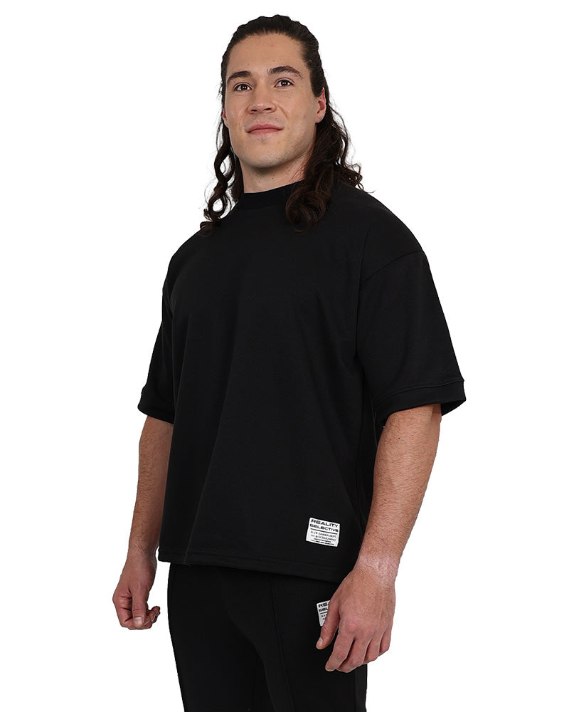 Short Sleeve Crew Neck Black Pique Active Top