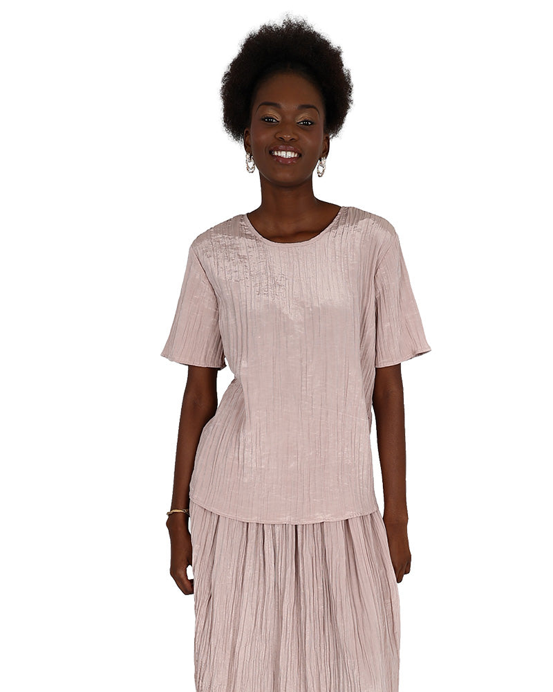 Short Sleeve Mink Crinkle Blouse
