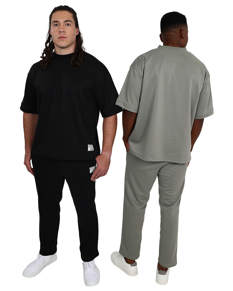 Black Pintuck Straight Leg Pique Active Pants