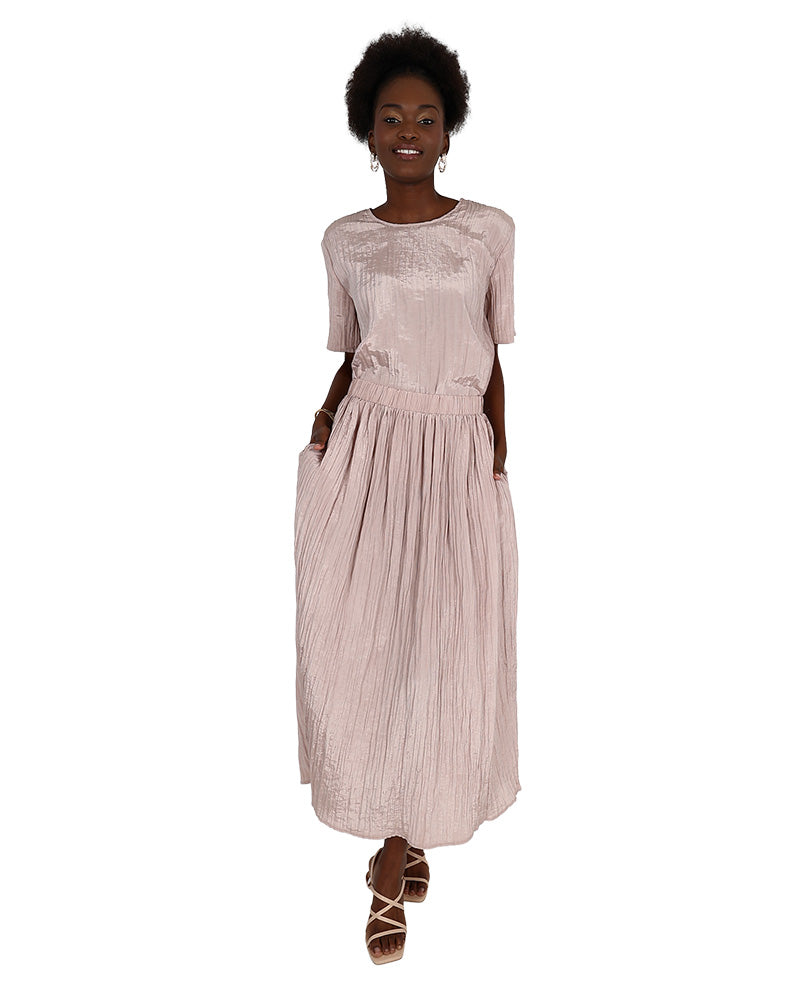 Blush Crinkle Pull-Up Maxi Skirt