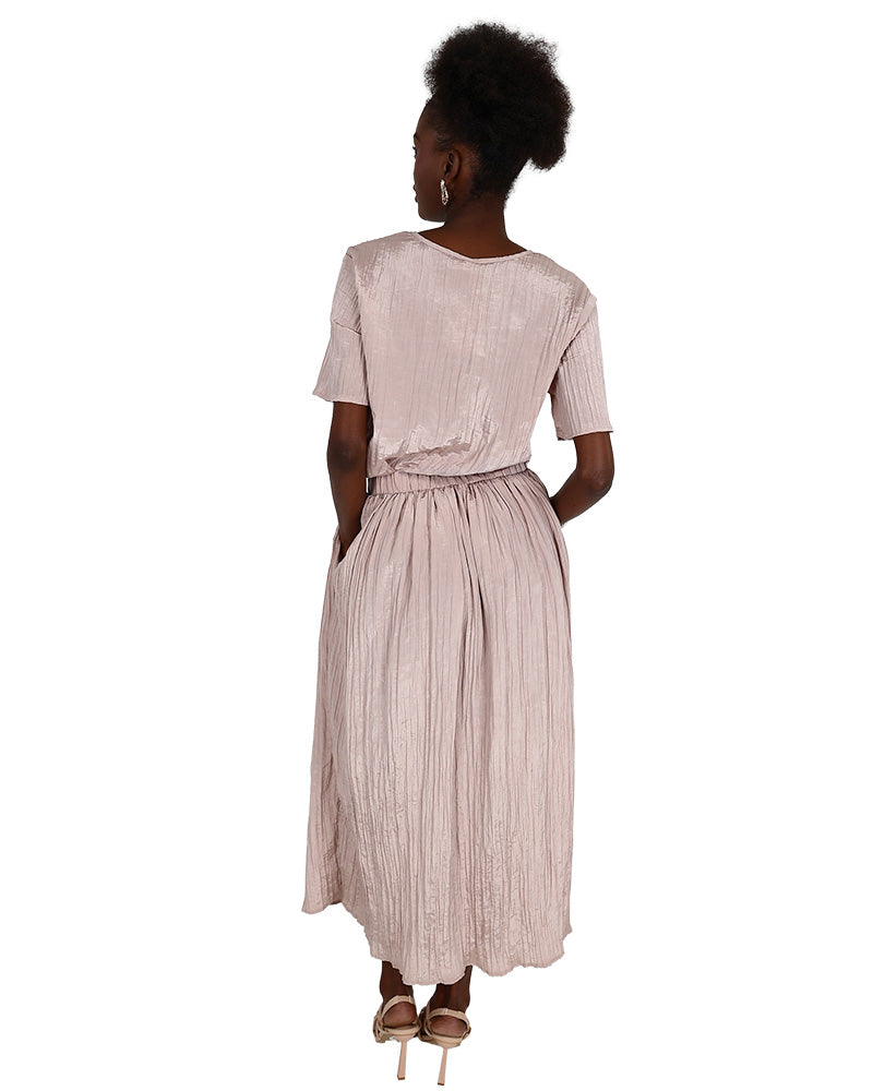 Blush Crinkle Pull-Up Maxi Skirt