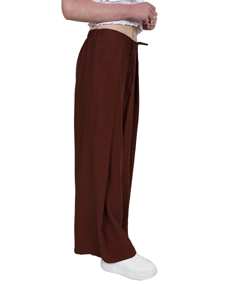 Brown Mock Wrap Wide Leg Crepe Pants