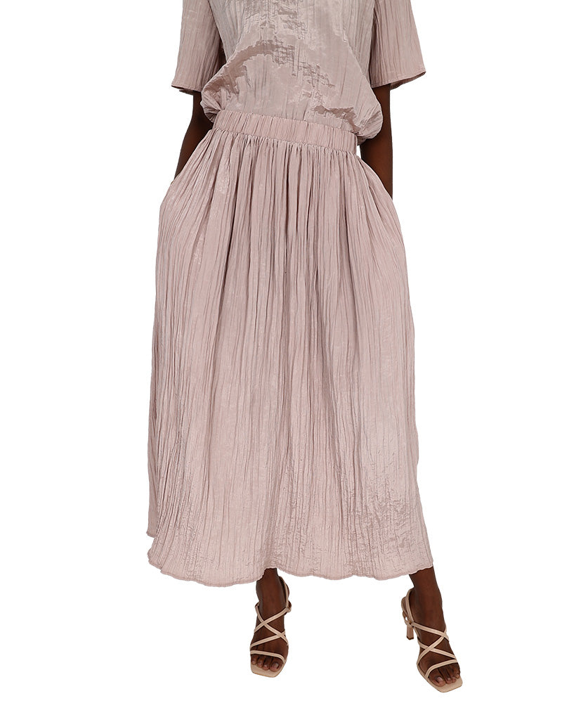 Blush Crinkle Pull-Up Maxi Skirt