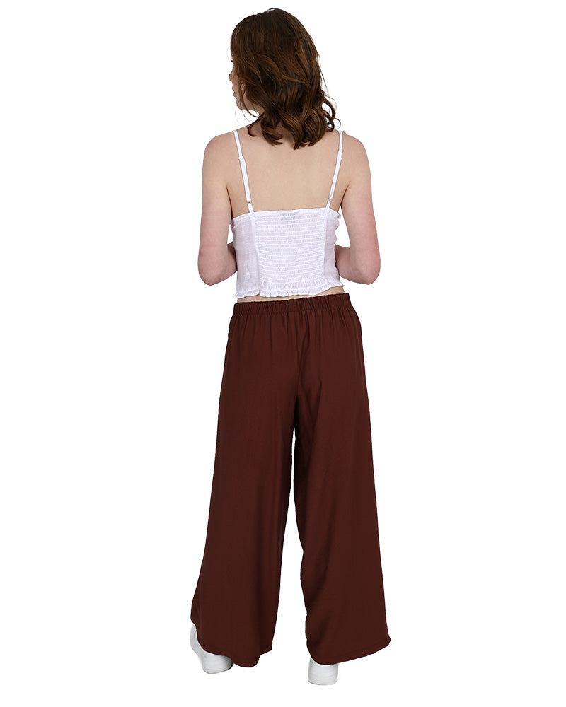 Brown Mock Wrap Wide Leg Crepe Pants
