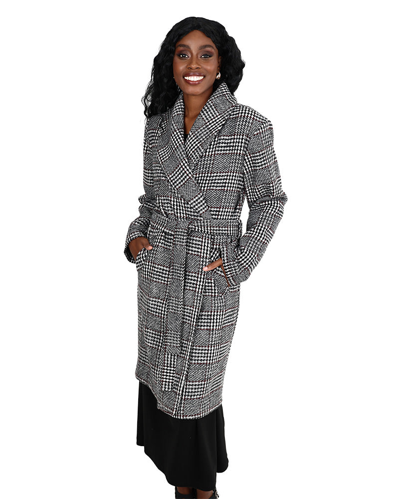 Checked Belted Wrap Coat