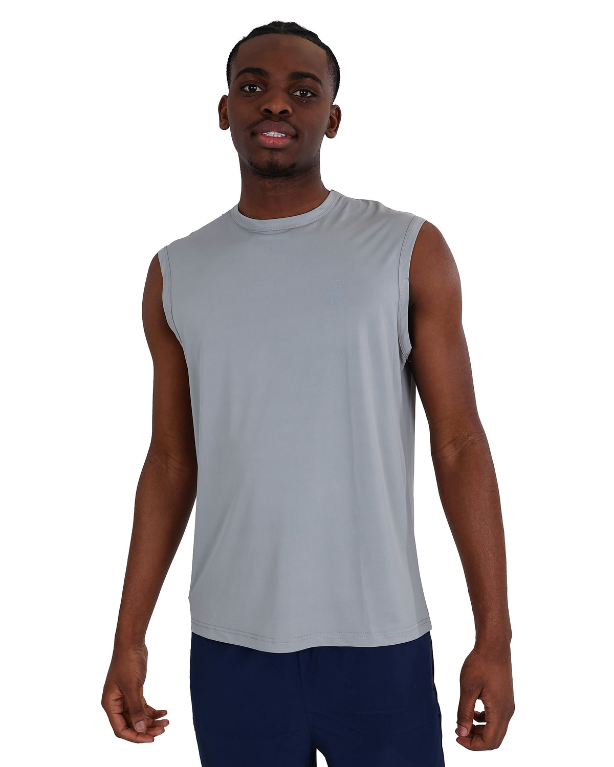 Sleeveless Grey Muscle Hugger Tank Top