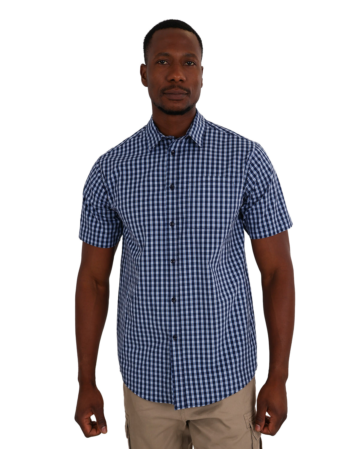 Okavango Short Sleeve Navy Check Cotton Shirt