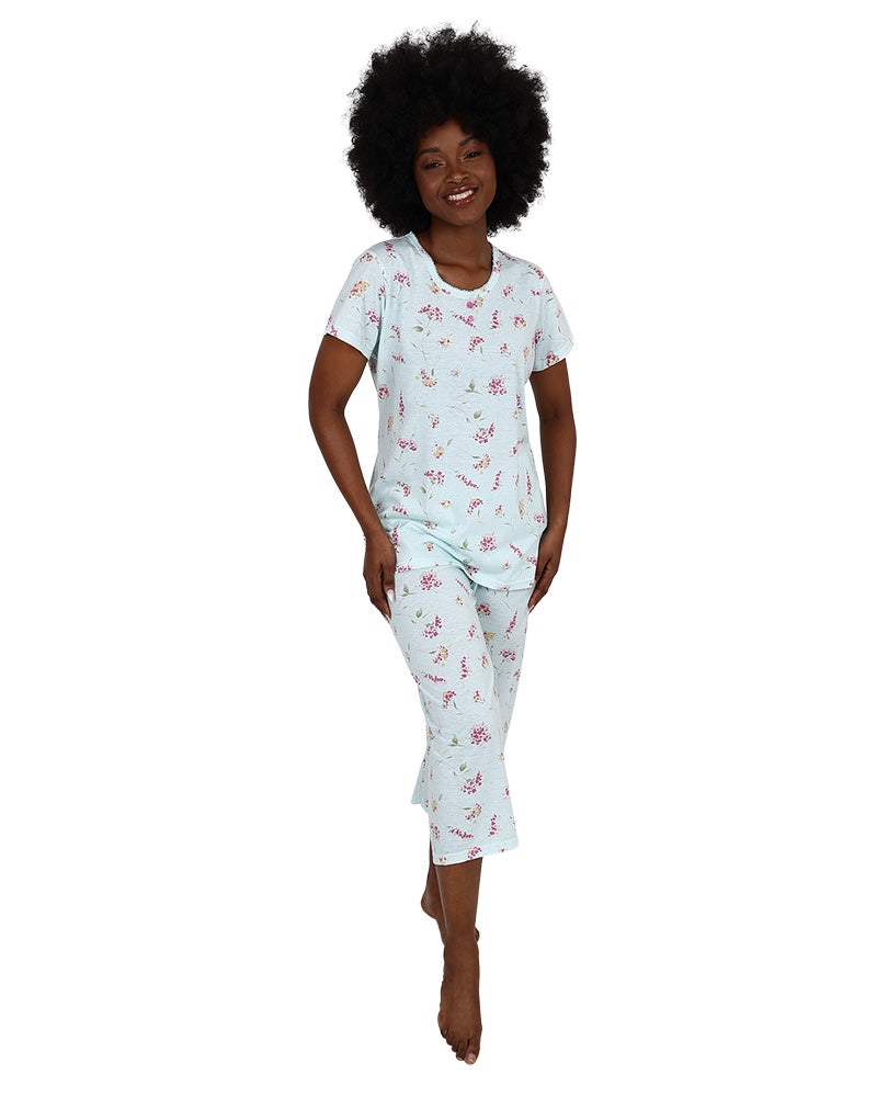 Short Sleep Pink Ditsy Floral Capri Pyjama Set
