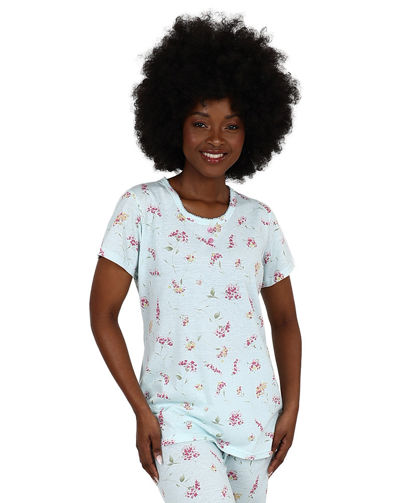 Short Sleep Pink Ditsy Floral Capri Pyjama Set