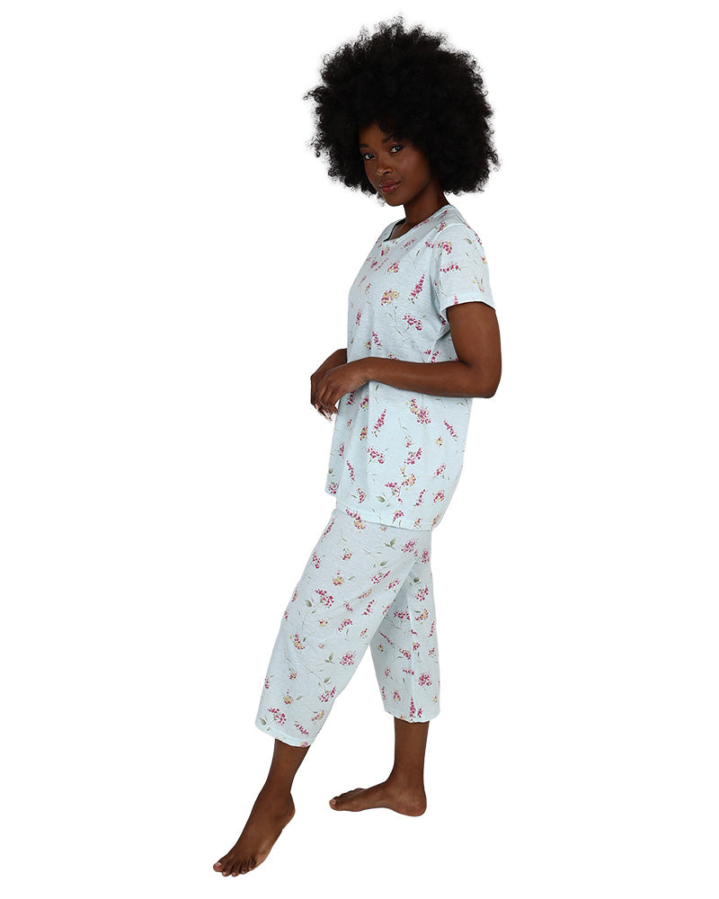 Short Sleep Pink Ditsy Floral Capri Pyjama Set