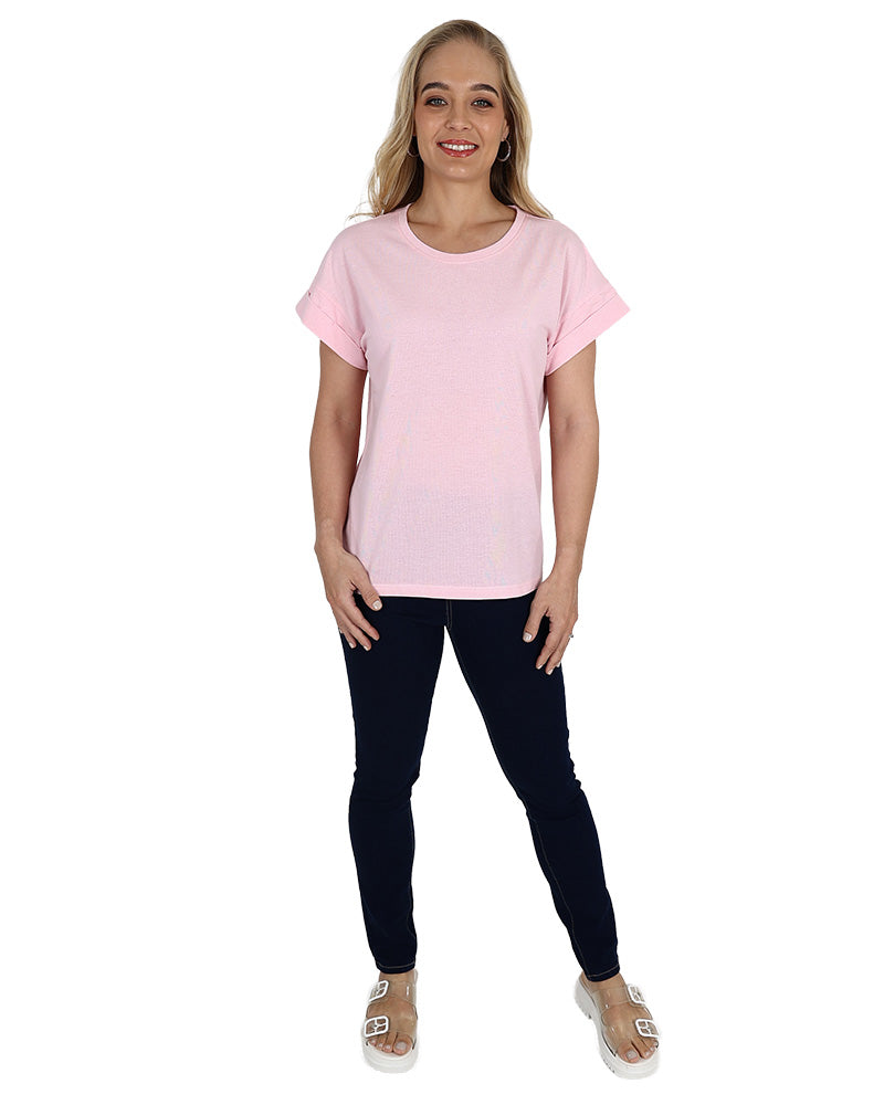 Pink Short Sleeve Turn Back T-Shirt