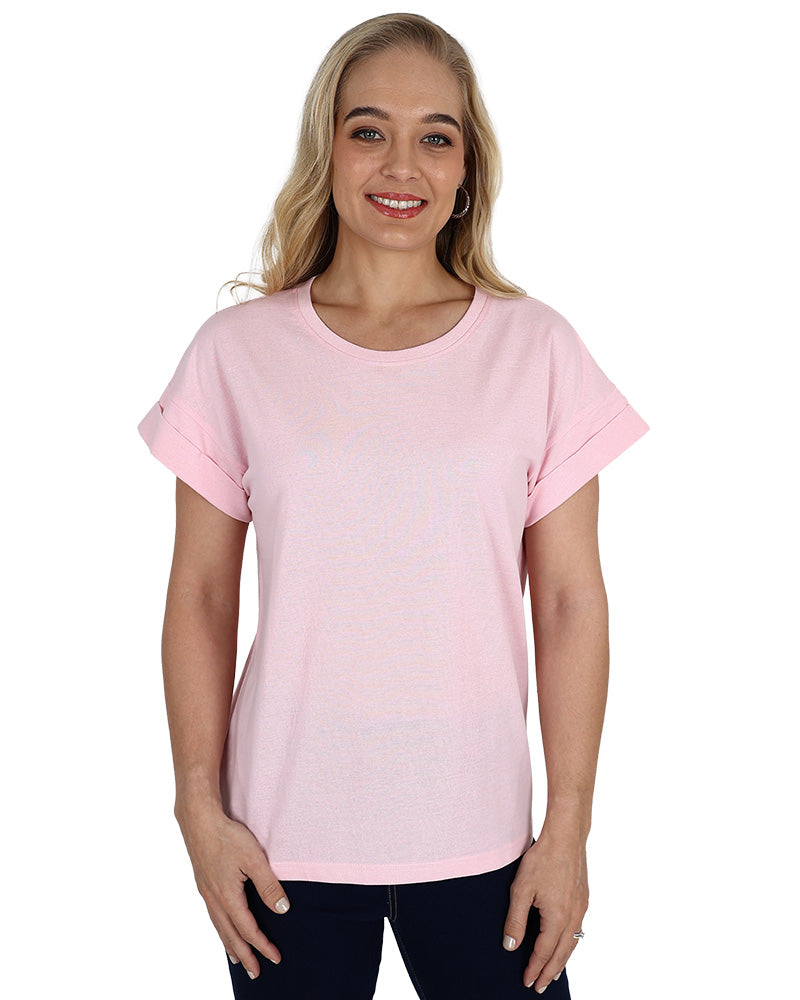 Pink Short Sleeve Turn Back T-Shirt