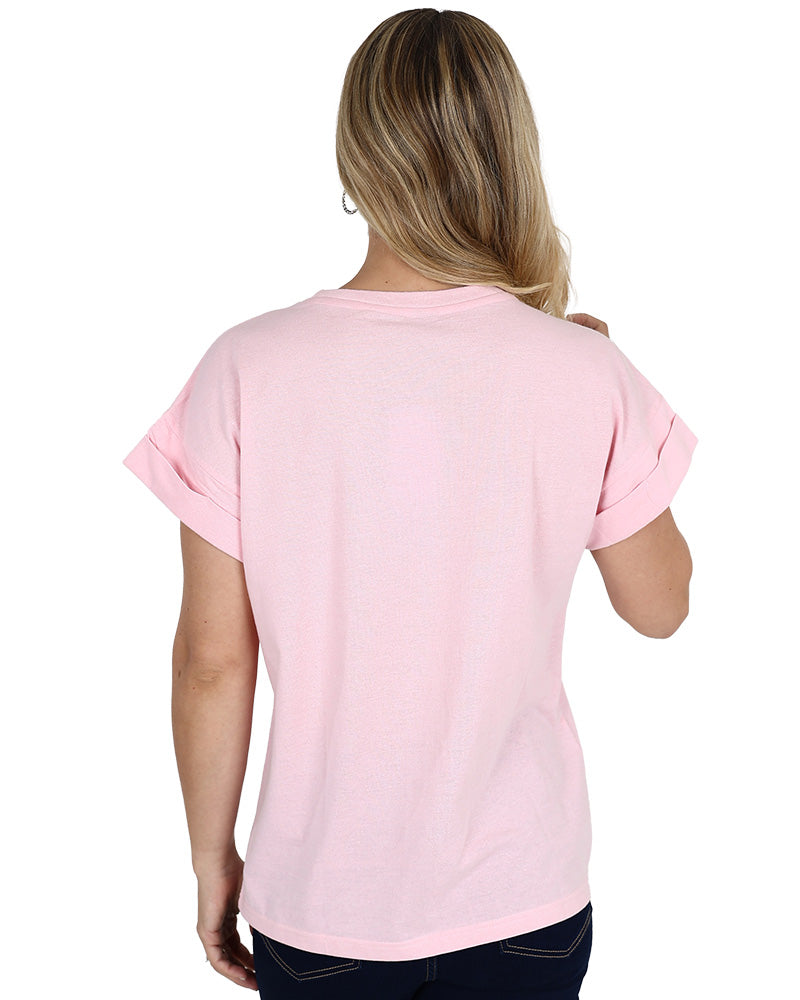 Pink Short Sleeve Turn Back T-Shirt