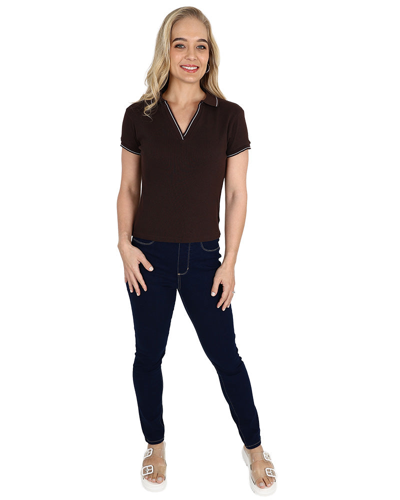 Short Sleeve Chocolate Golfer with Contrast Tipping