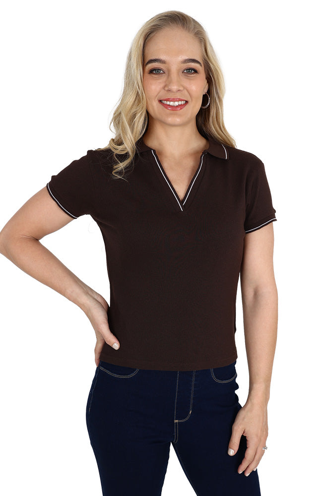 Short Sleeve Chocolate Golfer with Contrast Tipping