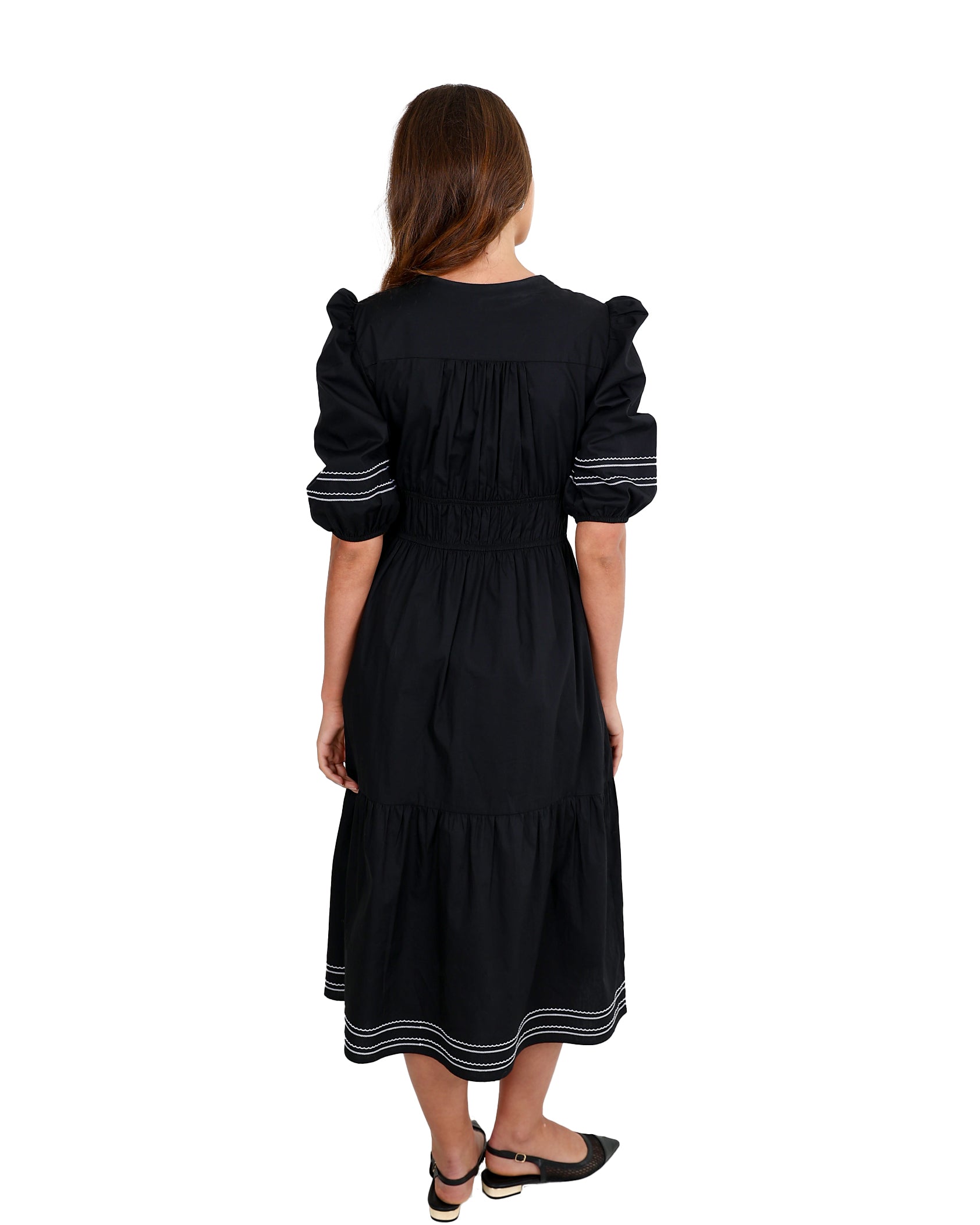 Midnight Embroidered Cotton Maxi Dress