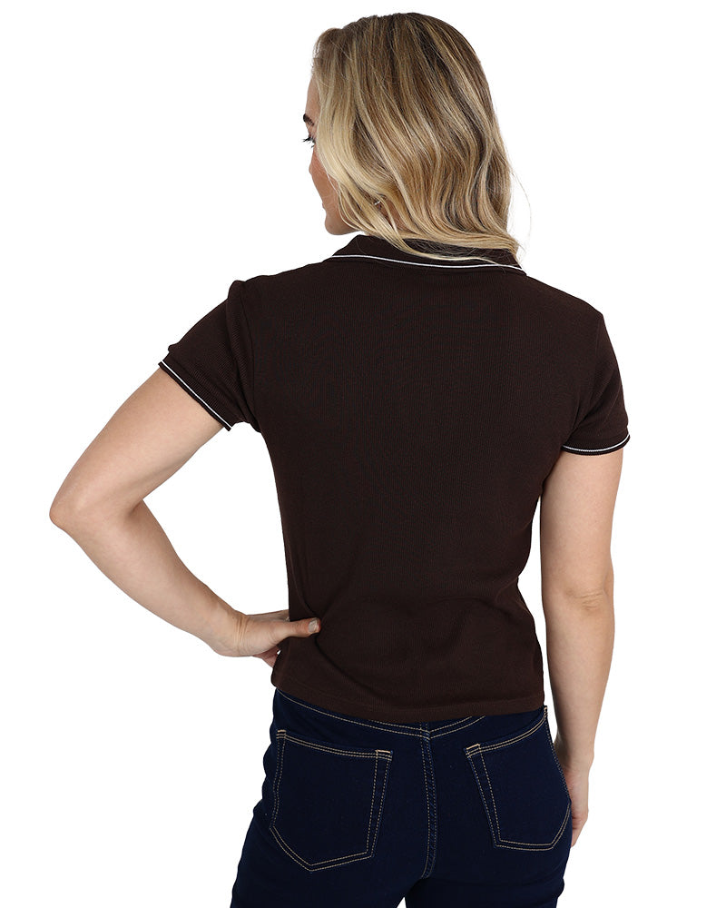 Short Sleeve Chocolate Golfer with Contrast Tipping