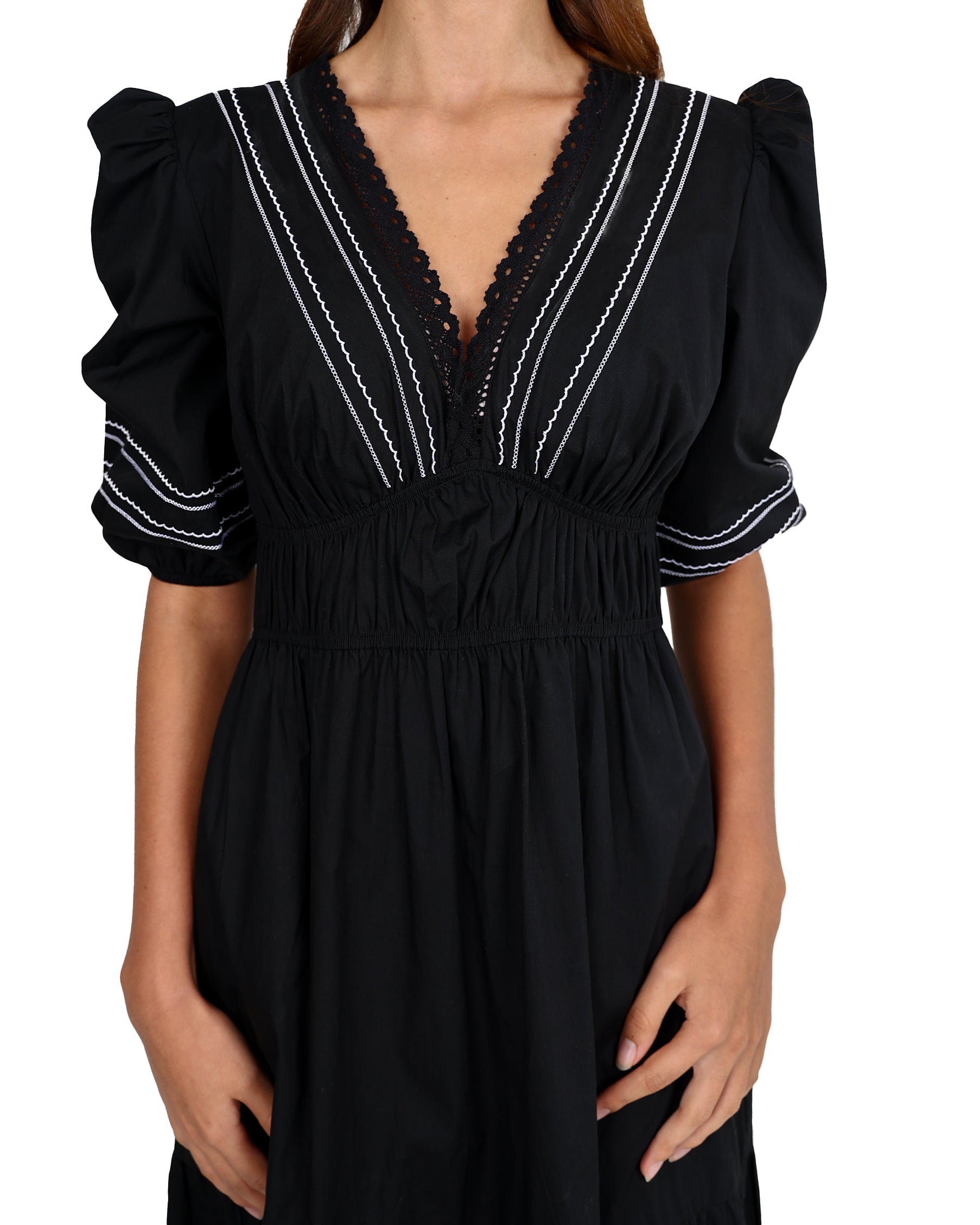 Midnight Embroidered Cotton Maxi Dress