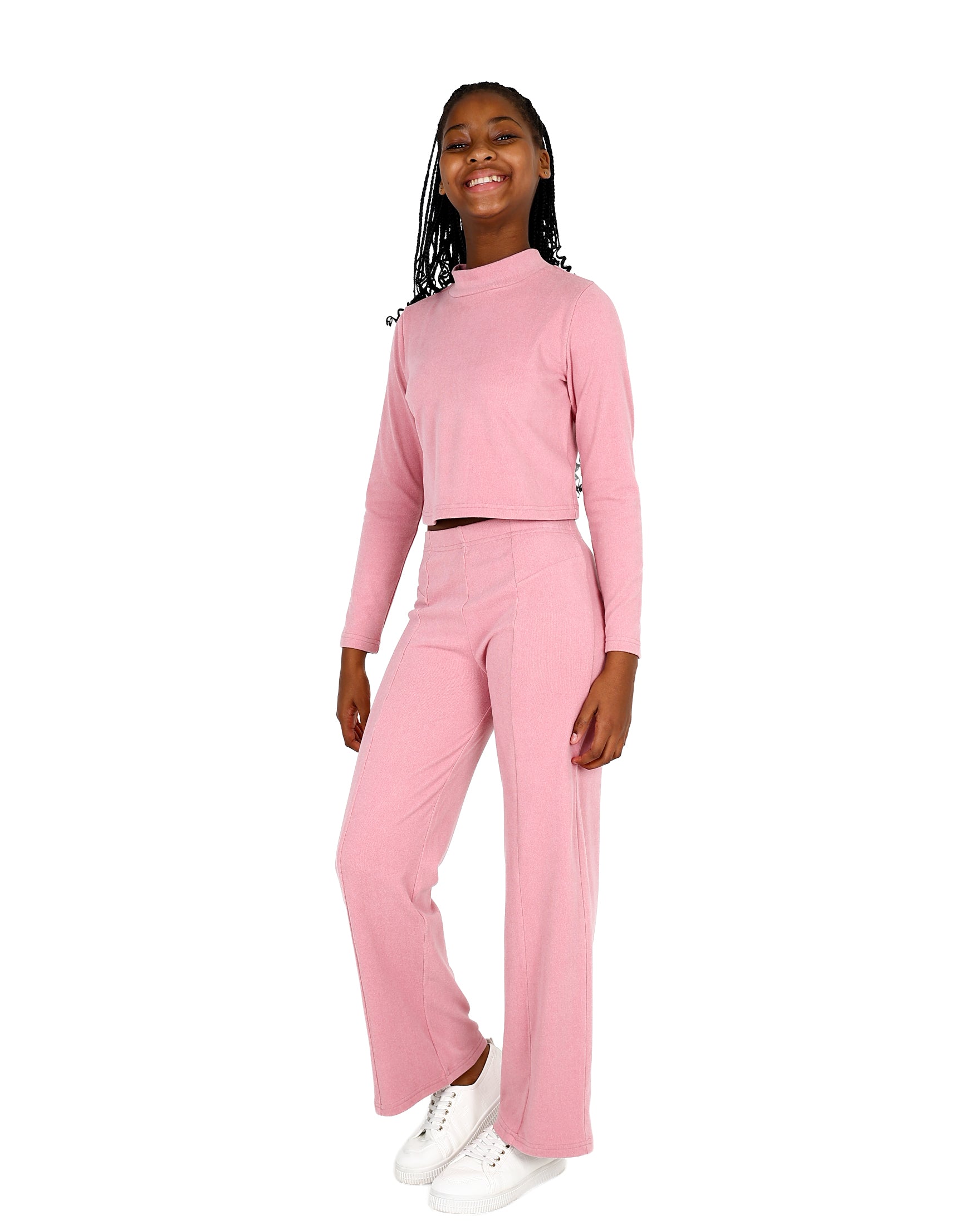 Pink Double Brushed Wide Leg Panelled Leggings